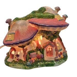 VTG MINI CERAMIC MUSHROOM LIGHT LAMP FAIRY COTTAGE HOUSE TOAD STOOL FAIRYCORE